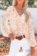 Golden Apricot Floral Print V Neck Long Puff Sleeve Top