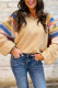Light French Beige Aztec Patchwork Raglan Pullover Sweatshirt