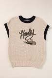 Light French Beige Howdy Cowboy Hat Embroidered Short Sleeve Sweater