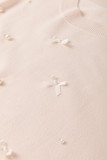Oatmeal Pearl Bow Embellished Dolman Short Sleeve Sweater