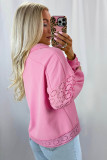 Bonbon Embroidered Flower Patchwork Snap Buttons Pullover Sweatshirt