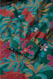 Green Floral Friled V Neck Puff Sleeve Ruffled Shirt Dress