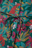 Green Floral Friled V Neck Puff Sleeve Ruffled Shirt Dress
