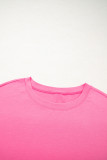 Pink Star Patched Colorblock Raw Edge Bracelet Sleeve Plus Size Loose Tee