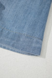 Dusk Blue Tied Front Long Puff Sleeve Denim Top