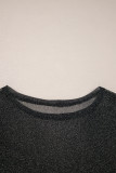 Black Metallic Glitter Mesh Long Sleeve Top