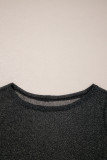 Black Metallic Glitter Mesh Long Sleeve Top