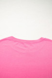 Pink Star Patched Colorblock Raw Edge Bracelet Sleeve Plus Size Loose Tee