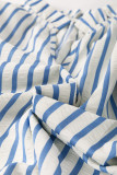 Sky Blue Stripe Knotted Bracelet Sleeve Notched Neck Shift Mini Dress