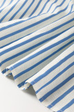 Sky Blue Stripe Knotted Bracelet Sleeve Notched Neck Shift Mini Dress