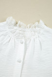 White Lace Patchwork Buttoned Stand Neck Loose Shirt