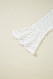 White Sheer Lace Bell Sleeve Mock Neck Blouse