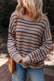 Multicolour Striped Knitted Drop Shoulder Round Neck Sweater
