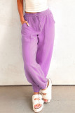 Lilac Drawstring Waist Patchwork Solid Color Jogger Pants