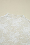White Sheer Floral Lace Mesh Mock Neck Long Sleeve Top