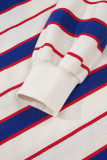 Blue Stripe Color Block Polo Pullover Sweatshirt