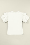 White Tulle Ruffle Sleeve Blouse