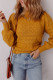Jurassic Gold Hollow Out Crochet Ribbed Edge Balloon Sleeve Sweater
