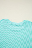 Iceland Blue 3D Ribbed Texture Contrast Patched Pocket Long Sleeve Top