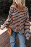Multicolour Striped Knitted Drop Shoulder Round Neck Sweater