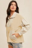 Khaki Stripe Mix Half Zip French Terry Plus Size Sweatshirt