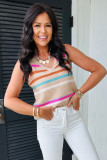 Khaki Stripe Textured Knit V Neck Sweater Vest