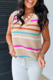 Khaki Stripe Textured Knit V Neck Sweater Vest