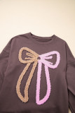 Dark Khaki Contrast Terry Bow Pattern Drop Shoulder Sweatshirt