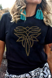 Black Rhinestone Western Pattern Cotton Blend Graphic T Shirt