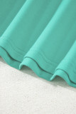 Sea Green Drop Shoulder V Neck Pullover Top and Drawstring Short Plus Size Set