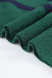Green Striped/Solid O-ring Zip Collared Loose Sweater Mini Dress