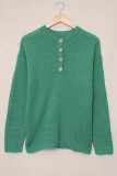 Green-2 Henley Pullover Drop Shoulder Sweater with Slits
