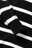 Black Striped/Solid O-ring Zip Collared Loose Sweater Mini Dress