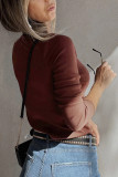 Burgundy Gathered Bust Square Neck Ribbed Fit Long Sleeve Top