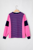 Pink Stripe Color Block V Neck Loose Fit Long Sleeve Top