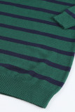 Green Striped/Solid O-ring Zip Collared Loose Sweater Mini Dress
