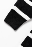 Black Striped/Solid O-ring Zip Collared Loose Sweater Mini Dress
