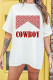 White Oversize COWBOY Graphic Round Neck Short Sleeve Tee