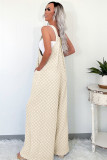 Beige Checkered Pocketed High Waist Wide Leg Overall
