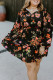 Black Plus Size Floral Print Tie Neck Cinched Waist Long Sleeve Mini Dress