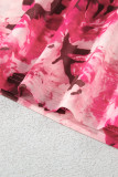 Rose Floral Mesh Flounce Sleeve Mock Neck Blouse