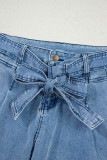 Beau Blue Western Washed Bow Knot Sash Wide Leg Jeans