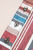 Beige Striped Waffle Patchwork Exposed Seam Raw Edge Casual Knit Top