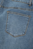 Dusk Blue 2 Button High Waist Piping Trim Bootcut Jeans