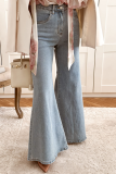 Beau Blue High Waist Button Zip Fly Bell Bottom Jeans