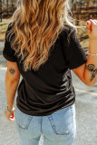 Black Rugby Football Sequin Heart Patched Graphic Tee