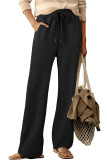 Black Scuba Drawstring High Waist Solid Color Sweatpants