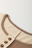 Beige Color Block Waffle Knit Stitch Detail Long Sleeve Top