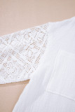 White Cotton Gauze Lace Patchwork Long Sleeve Shirt