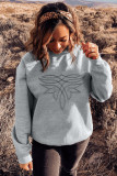 Gray Western Pattern Embroidered Drop Shoulder Pullover Top